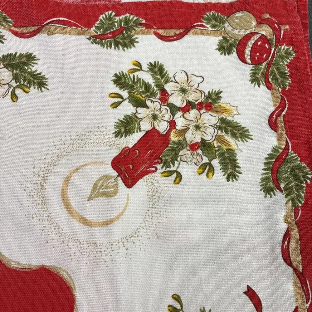 Vintage Table Runner Christmas Mid Century Bells Candles Holly 37” Bnfts Charity